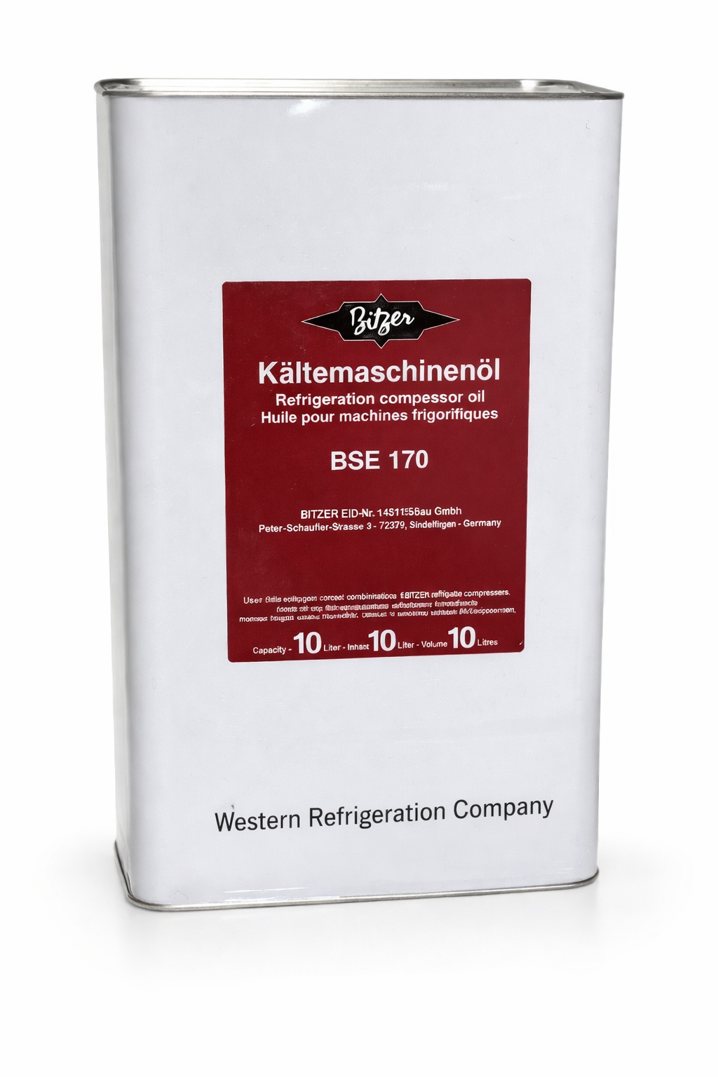 Bitzer BSE 170 compressor oil original can supplied by Western Refrigeration Company